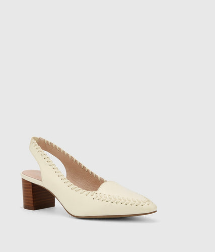 Levana Buttercream Leather Slingback Block Heel.